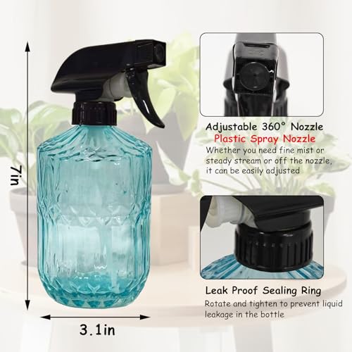 YYTSGG Glass Plant Mister Bottle, 15oz Refillable Water Spray Bottle with Adjustable Mist Nozzle for Indoor Flowers, Outdoor Gardening, Cleaning, Hair and Pets Care (Blue) - color: Blue