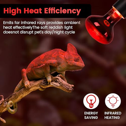 100W Infrared Heat Lamp Bulbs – 2-Pack Red IR Basking Light for Reptile & Amphibian, Silent Night-Time Heating, E26 Base, Bearded Dragon,Lizard,Turtle,Chicken - color: Red, size: 100W