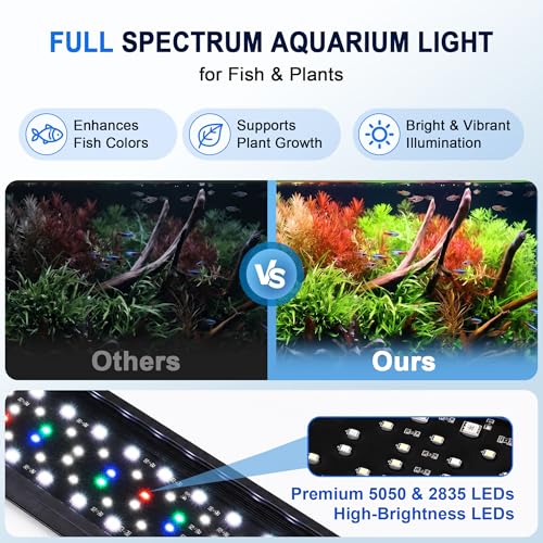 AQQA 24/7 Aquarium Light with Timer, Full Spectrum LED Fish Tank Light for Freshwater & Plants, 9 Dimmable Light Modes, 10 Adjustable Brightness, Extendable Brackets for 35-47 inch Tank,56W Black - size: 56W for 35-47 inch tank