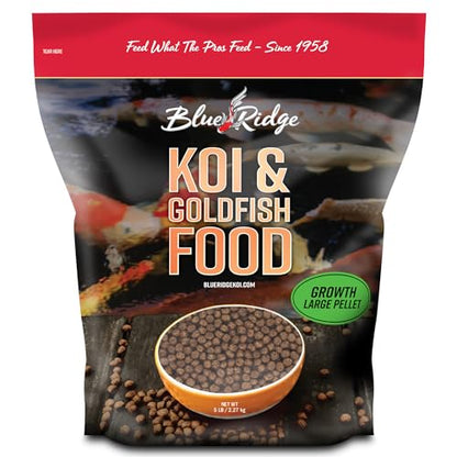 Blue Ridge Koi Fish Food 5lb - Koi Food Large 3/16" Growth Formula, Goldfish Food, Premium Fish Food for Ponds, Ponds Fish Food, Floating Pond Pellets - size: 5 Pound (Pack of 1)