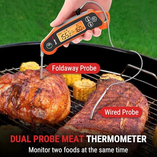 TempPro TP710 Instant Read Thermometer for Cooking, 2-in-1 Meat Thermometer Digital with 2 Probes & 2 Temperature Display, Kitchen Thermometer for Oven, Grilling, Smoker, BBQ (Previously ThermoPro)