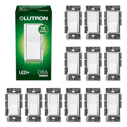 Lutron Diva LED+ Dimmer Light Switch for Dimmable LED, Halogen, and Incandescent Bulbs, 150 Watt, Single-Pole or 3-Way, DVCL-153P-WH-12, White, 12 Pack - color: White, size: 12 Pack, style: Diva Dimmer