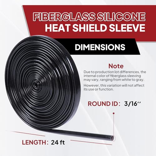 Silicone Fiberglass Sleeve Heat Shield Wire Protective High Temperature Electrical Insulation Self-extinguishing Black (3/16"-24ft) - style: 3/16"-24ft