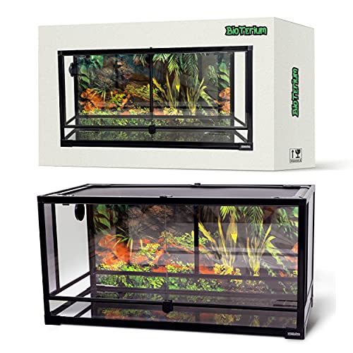 Reptile Tank - 90x45x45 cm, 190 L (50 Gal) Glass Reptile Terrarium with Background - Ideal for Snakes, Lizards, Geckos