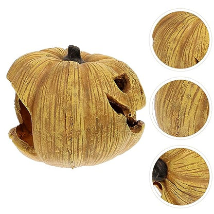 POPETPOP Pumpkin Reptile Hideout Lifelike Resin Cave for Tortoise Reptile Shelter Aquarium Decoration Halloween-Themed Box for Lizards Snakes