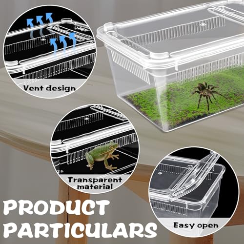 10 PCS Reptile Feeding Box, Isopod Enclosure Plastic Terrarium, Reptile Breeding Box for Bearded Gecko Dragon Lizard Spider Frog, Rreptile Carrier (Clear) (Clear, 7.5x4.9x3 in)