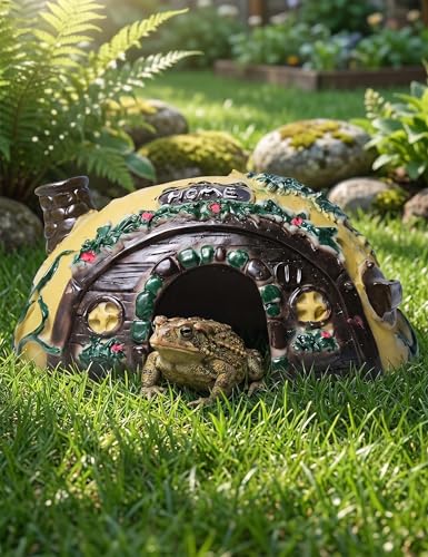 Toad Frog House Resin Reptile Hide Cave for Outside Garden Tank | Irregular camouflage mossy stone shelter, fits turtle tarantula crab leopard geckos, small reptiles humid hideout accessories