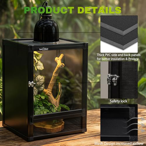 12"x12"x18" Reptile Terrarium, Hybrid Cage PVC Habitat Enclosure with Screen & Acrylic Doors, Ventilated Tank for Gecko,Chameleon, Snake, Frog, Easy Assembly, Front Dual Access - size: 12x12x18 inch-two doors