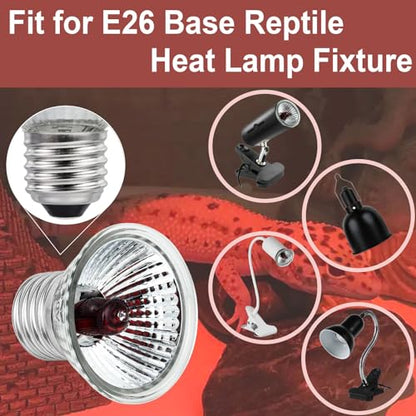 Reptile Heat Bulb 25W Night Red Bulb for Reptiles and Amphibians Tanks, Turtle Bearded Dragon Lizard Cages Frogs Heat Lamp Replacement Bulb, 4 Packs