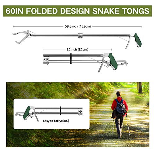 60" Snake Tongs Collapsible Grabber, Professional Reptile Snake Catcher Wide Jaw Handling Tool, Stainless Steel Snake Hook - size: 60 inch