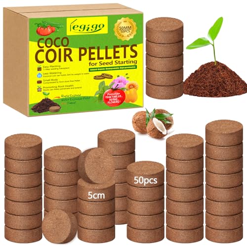 Legigo 50 Pcs 50mm Coco Coir Pellets Seed Starter Soil Mix- Organic Coconut Coir Potting Soil Pods for Seedling, Coco Peat Soil Discs for Indoor & Outdoor Plants Bonsai Herbs Vegetables and Flowers - color: 50mm