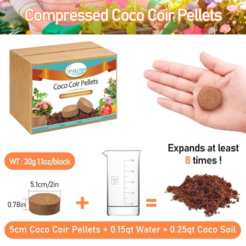 Legigo 50 PCS 50mm Coco Coir Pellets Potting Soil Mix- Compressed Coconut Coir Discs Seed Starting Soil Pellets, Coco Peat Soil Pods for Indoor & Outdoor Plants, Gardening Herbs Bonsai and Vegetables - color: 50mm