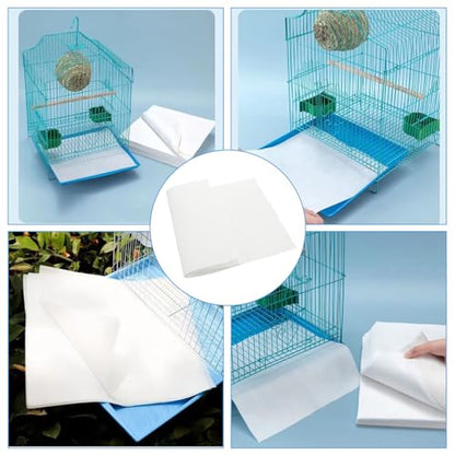 200 Pack Bird Cage Liner Papers, 17x12 Inch Non-Woven Bird Cage Liners Disposable Cage Paper Liners, Precut Absorbent Cushion Pad Mat Accessories for Pet Bird Parrot