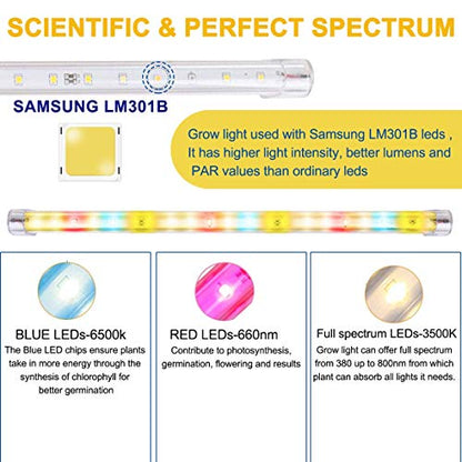 LED Plant Grow Lights Strips for Indoor Plants Full Spectrum with Auto ON & Off Timer, T5 Sunlike Grow Lights Bar Growing Lamps for Greenhouse Shelves Hydroponics Succulent, 4 Dimmable Levels - size: L/6pcs