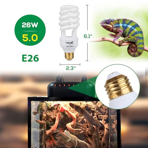 UVB Bulb for Reptiles, 5.0 26W UVB Light for Reptiles, Hygger zoo UVA UVB Reptile Light Bulb Reptile UVB Bulb UVB Light for Hermit Crab Snake Chameleon Reptile Lamp Terrarium Lamp for Tropical Reptile - size: 5.0-26W