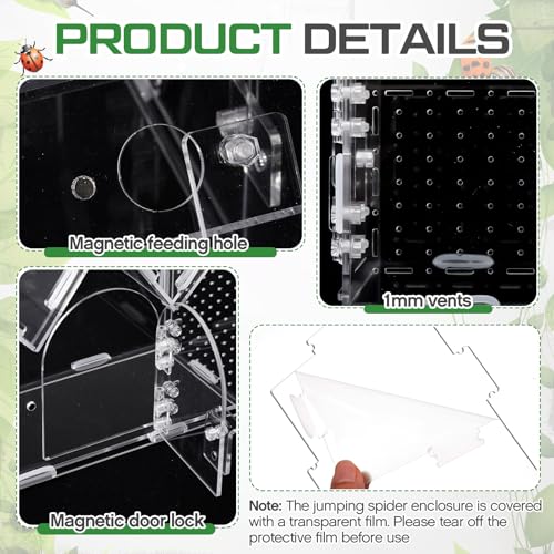 Weysat Jumping Spider Enclosure 9.5" x 3.9" x 6.7" Acrylic Tarantula Enclosure Castle Style Insect Terrarium with Magnetic Door Transparent Terrarium for Reptiles, Amphibians and Spiders - size: 9.5" X 3.9" X 6.7"