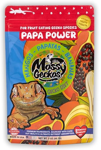 Complete Gecko Diet for Fruit and Insect Eating Geckos, 2 oz & 16 oz, with Human-Grade Dried Fruit, Probiotics and Vitamins (2 oz, Papa Power - Papaya, Mango & Banana) - size: 2 Ounce (Pack of 1)