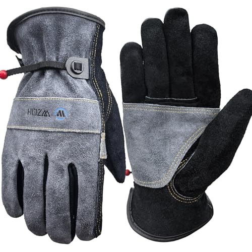 WZQH Leather Work Gloves for Men or Women. Medium Glove for Gardening, Tig/Mig Welding, Construction, Chainsaw, Farm, Ranch, etc. Cowhide, Soft Lining, Utility, Firm Grip, Durable. Grey-Black M - color: Grey - Black, size: Medium (Pack of 1)