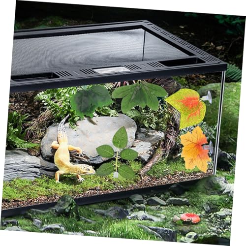 Hemoton 10pcs Reptile Tank Plants Set with Suction Cups, Lifelike Artificial Terrarium Plant Decor Leaves for Chameleon, Lizard, Snake Habitat, Aquarium and Reptile Enclosure Accessories