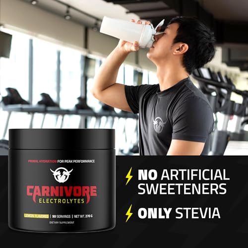 Carnivore Electrolytes Lemon Keto Electrolytes Powder, 90 Servings - Daily Electrolyte Hydration Powder, Sugar Free Electrolytes, Zero Calories - Good for Carnivore Diet, Preworkout, & Post Workout