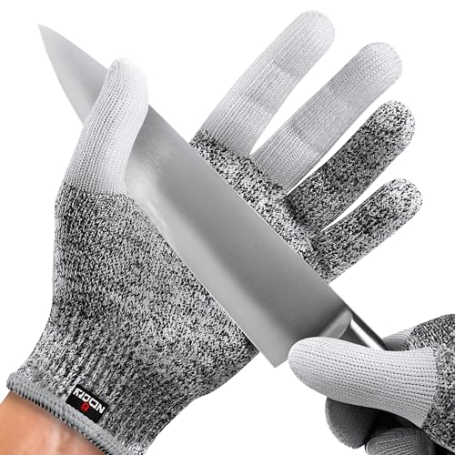 NoCry Cut Resistant Work Gloves for Women and Men, with Reinforced Fingers; Comfortable, 100% Food Grade Kitchen Cooking Hand Protection; Ambidextrous Safety Gear for Cutting; Level 5 Protection - color: Reinforced (Grey), size: X-Small