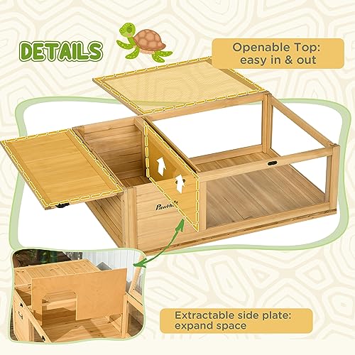 Kaimei Wooden Tortoise House, Reptile Enclosure with Viewing Windows - Indoor/Outdoor Habitat for Turtles, Lizards, Geckos