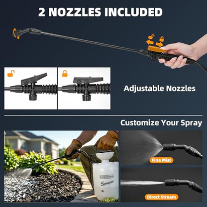 1 Gallon Pump Sprayer, Heavy-Duty Hand Pressure Sprayer with 16” Long Wand, 4 Nozzles