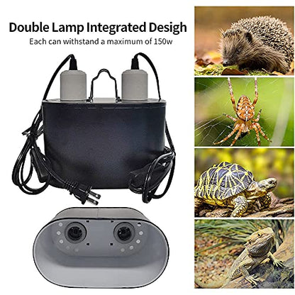 Dual Reptile Light Fixture,Dual Deep Heat Lamps UVB Light Fixture for Reptiles Dome Heat Lighting Lamp Combo kit for Bearded Dragon,lguana,Snake,Turtle Tank,E27