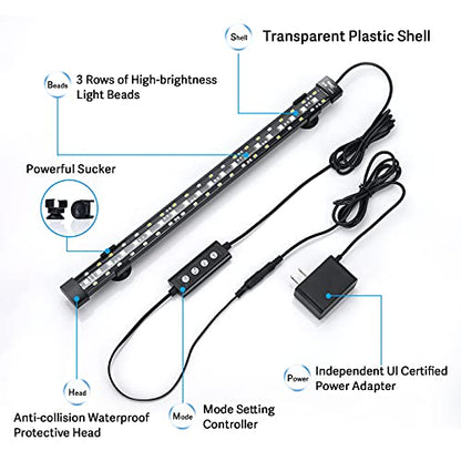 hygger 24/7 Mode Submersible Aquarium LED Light, Full Spectrum Hidden Fish Tank Light with 3 Rows Beads 7 Colors Auto On Off Sunrise-Daylight-Moonlight, Adjustable Timer Brightness - size: 23.4in 14W