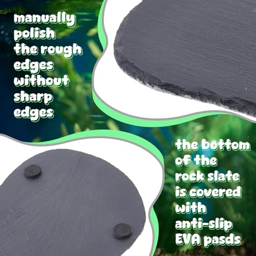Shinylin 2 Pack Reptile Basking Platform, 11''x5.5'' Tortoise Slate Rocks Feeding Bathing Resting Slate Basking Platform for Bearded Dragon Turtle Lizard Gecko Chameleon Snake Frog