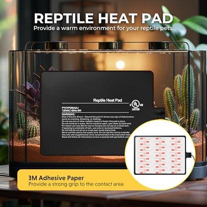 6x8 Inch Reptile Heating Pad with Temperature Controller Waterproof Under Tank Adjustable Terrarium Heat Mats for Reptiles, Amphibians & Small Pets - color: Black, size: 6" x 8"(8W) with Adjust Knob