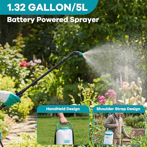 1.32 Gallon Battery Powered Sprayer with Adjustable Shoulder Strap, 0-60 PSI Adjustable Pressure, Electric Sprayer with 1 Nozzles and 1 Wands, 12V 2Ah Battery, Wide Mouth Lid for Weeding, Spraying - size: 1.32 Gal