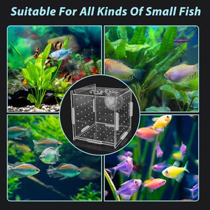 PINVNBY Acrylic Fish Breeding Box，Guppy breeding Box Acrylic Fish Isolation Box Aquarium Incubator with Suction Cups for Guppy Shrimp Small Baby Fishes（3.9 x 3.9 x 3.9 inches） - size: S(3.9 * 3.9 * 3.9in)