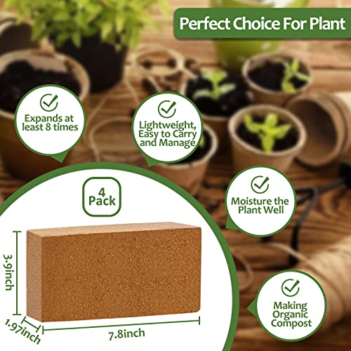 Riare 4pcs Organic Coco Coir Bricks Soil Blocks- 100% Natural Compressed Coco Peat Brick Coconut Fiber Substrate with Low EC& pH Balance, High Expansion Coco Coir Pith Coconut Husk for Garden - color: Pack of 4