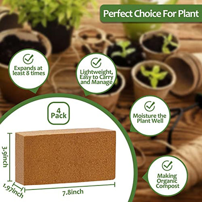 Riare 4pcs Organic Coco Coir Bricks Soil Blocks- 100% Natural Compressed Coco Peat Brick Coconut Fiber Substrate with Low EC& pH Balance, High Expansion Coco Coir Pith Coconut Husk for Garden - color: Pack of 4