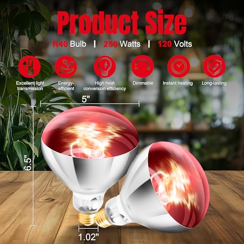 250W R40 Red Heat Lamp Bulbs (4-Pack), Infrared Heat Bulbs, Infrared Therapy Bulbs for Bathroom, Sauna, Pets & Chickens, 2,000 Hour Rated, E26 Base - color: Red