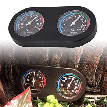 Mini Analog Temperature Humidity Meter, Round Shape Thermometer Hygrometer, Black Compact Design - Accurate Physical Measurement, No Battery Required, Ideal for Reptile Tank and