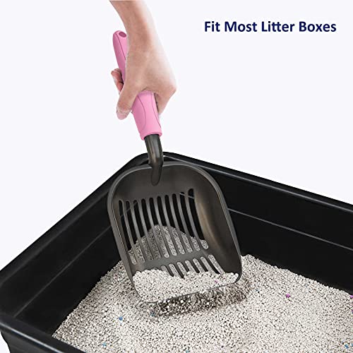 WePet Cat Litter Scoop, Non-Stick Plated Aluminum Alloy Sifter, Kitty Durable Metal Scooper, Deep Shovel, Long Handle, Kitten Pooper Lifter, Size Large, Coated Black Body with Pink Handle - color: #10 Pink, size: Large