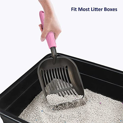 WePet Cat Litter Scoop, Non-Stick Plated Aluminum Alloy Sifter, Kitty Durable Metal Scooper, Deep Shovel, Long Handle, Kitten Pooper Lifter, Size Large, Coated Black Body with Pink Handle - color: #10 Pink, size: Large