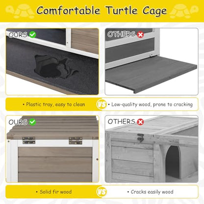 Gowoodhut Turtle Box Tortoise Enclosure with Removable Legs - Turtle & Tortoise Habitat for Indoors & Outdoors - Leakproof Tray & Lamp Holders Included - Breeding Box