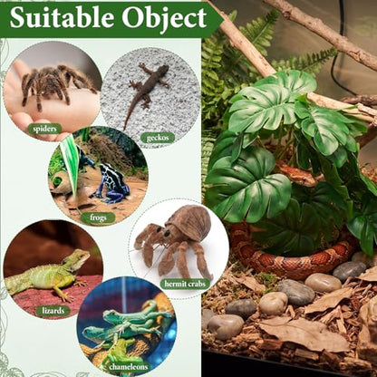 Suncalla 4 Pack Reptile Plants for Terrarium Decor, Snake Tank Accessories, Amphibian Habitat Decor, and Artificial Plants with Base for Bearded Dragon, Gecko, Lizard, Chameleon(Monstera Deliciosa) - style: Monstera Deliciosa