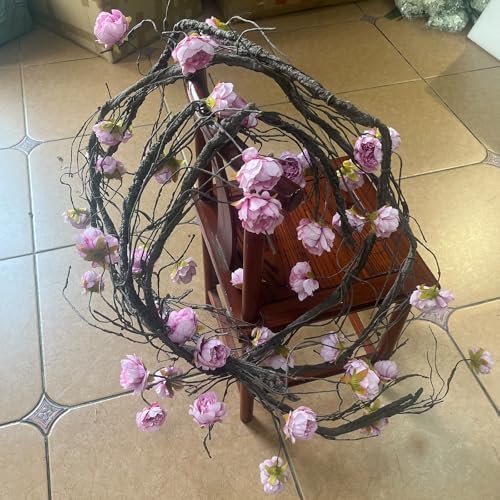 (2pcs) Flexible 118 inch Large Flexible Artificial Tree Fall Vines Twine Wood Branches with Peony Flowers Garland Twig Reptile Climbing Fake Plants for Wedding Arch Christmas Wall Door Hanging - color: Rose Vine
