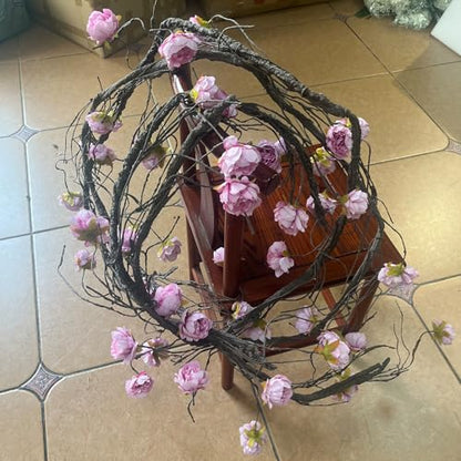 (2pcs) Flexible 118 inch Large Flexible Artificial Tree Fall Vines Twine Wood Branches with Peony Flowers Garland Twig Reptile Climbing Fake Plants for Wedding Arch Christmas Wall Door Hanging - color: Rose Vine