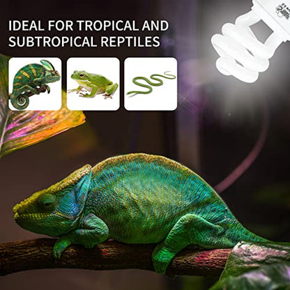 LUCKY HERP 2 Pack UVA UVB Reptile Light, 15W 5.0 UVB Bulb for Tropical and Sub Tropical Reptiles, Compact Fluorescent Terrarium Lamp, Reptile UVB Bulb for Chameleons, Lizard, Turtle - size: 15&5.0