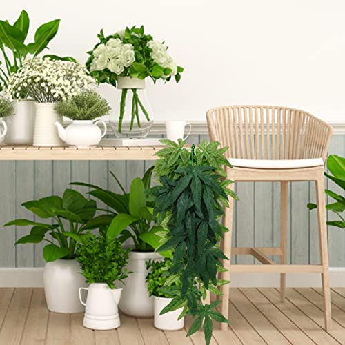 POPETPOP Reptile Plants - 4Pcs Fake Plants for Reptiles Hanging Terrarium Plant with Suction Cup Plastic Terrarium Leaves for Bearded Dragons Lizards Geckos Snake