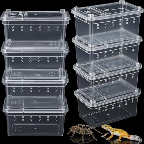 Irenare 8 Pcs Reptile Breeding Box Plastic Spider Terrarium Tarantula Feeding Box for Bearded Dragon Lizard Spider Gecko Scorpion(Vent Holes,Clear,4.33 x 2.76 x 2.95 Inch) - color: Clear, size: 4.33 x 2.76 x 2.95 Inch, style: Vent Holes