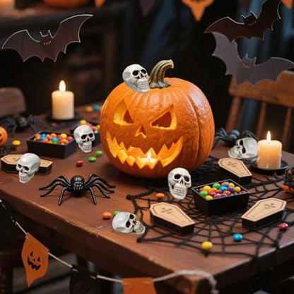 Plastic Realistic Miniature Skulls, Halloween Decoration 10pcs Spooky Small Skeleton Head for Diorama Terrarium Haunted House