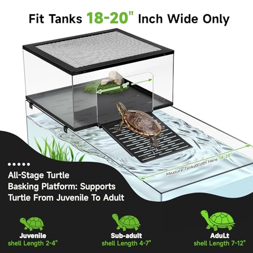 Turtle Basking Platform & Dock, Stainless Steel Ramp with Non-Slip Surface, Fits 18-20 Inches Wide Aquariums, for Aquatic Turtles, Reptiles & Amphibians,Turtle Basking Platform