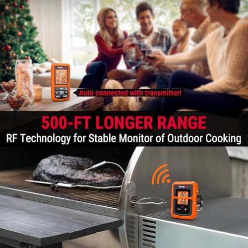 TempPro TP20 500FT Wireless Meat Thermometer with Dual Meat Probe, Digital Cooking Food Meat Thermometer Wireless for Smoker BBQ Grill Thermometer Beef Steak Turkey Thermometer (Previously ThermoPro) - color: Orange