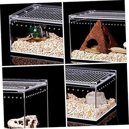 POPETPOP Reptile Breeding Box, Reptile Feeding Container Aquarium Breeding Tank Transparent Feeding Box Terrarium Habitat for Snake Turtle Lizards（7.86X5.89X3.93in）
